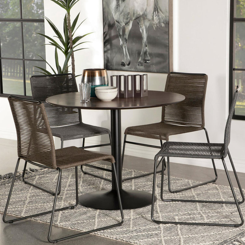 Table de salle à manger et de cuisine moderne, ronde de 40 po, brun et noir, plateau en noyer, table ronde à base en métal de 40 po de diamètre,