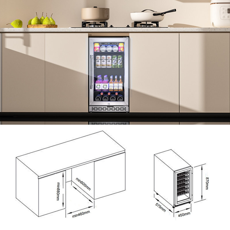 22" W Single Zone 120-Can Beverage Refrigerator Built-In or Freestanding Stainless Steel Cooler with Child Lock and Reversible Hinge