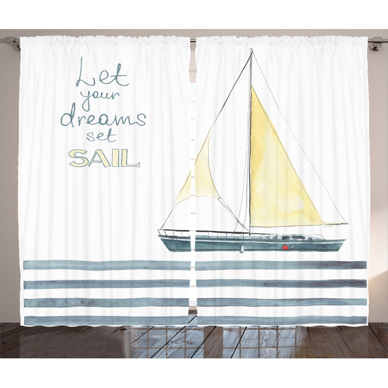 Nautical Semi-Sheer Rod Pocket Curtain Panels, 54" x 90"