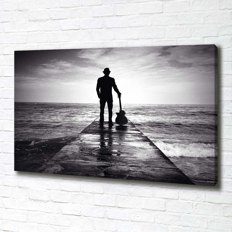 Guitarist On The Pier - Wrapped Canvas Print