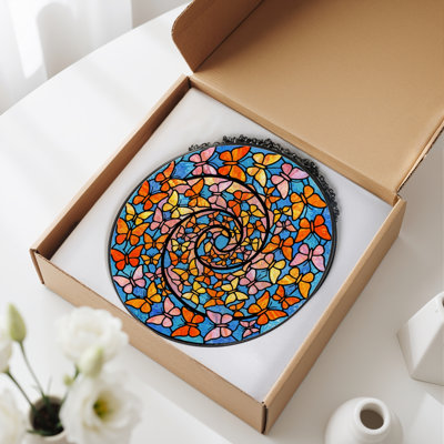 7.8"H Butterfly Spiral Stained Glass Window Panel