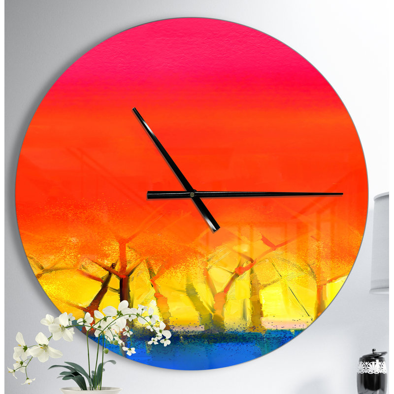 Arbre et ciel rouge printemps - horloge murale moderne, Moyen