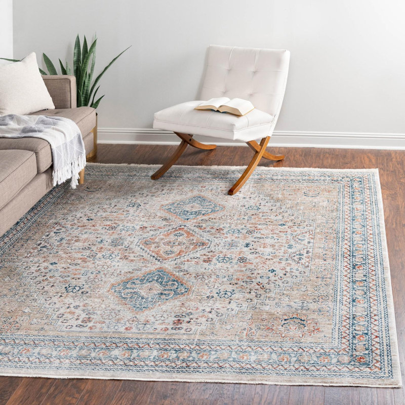 Kaleigh Beige/Blue/Gray Area Rug, Square 4'1"