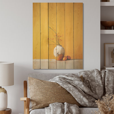 Minimalisme jaune blanc Poteries - Boho Pottery Wood, art mural sur bois de pin naturel