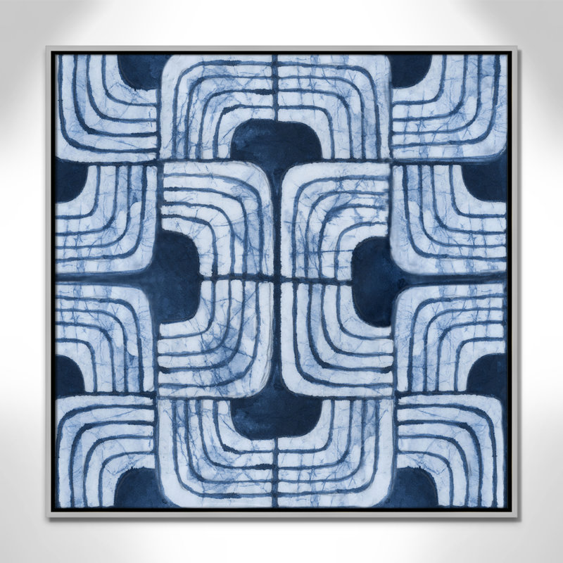 Imprimé Batik III bleu par Emma Peal, Argent, H 31,5 po x l 31,5 po