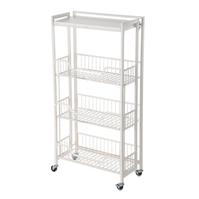 Chariot de cuisine pliable sur roulettes, chariot de rangement roulant en fer et en bois avec tablettes à 3 niveaux, organisateur de cuisine utilitaire pour garde-manger de fruits et légumes, chariot compact pour la maison, blanc
