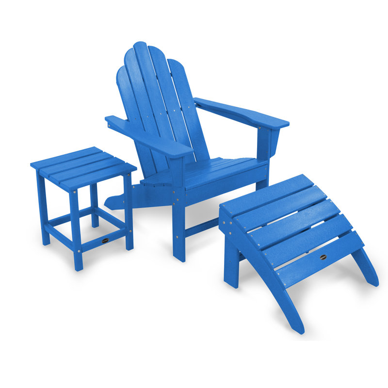 POLYWOOD Long Island Adirondack 3-Piece Set, Pacific Blue