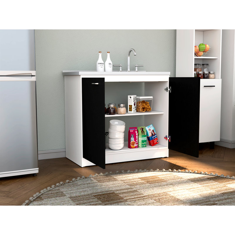 Évier utilitaire avec armoire, double porte et une tablette Napoles, Brun