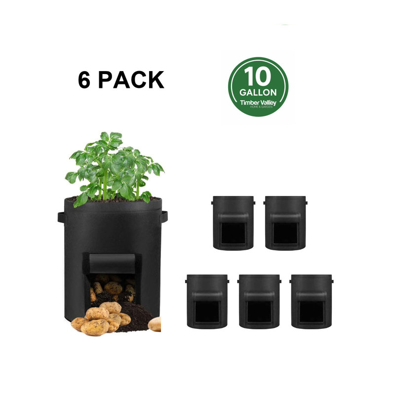 6-pack 10-gallon Potato Grow Bags With Harvest Flap & Handles — Heavy-duty Nonwoven Aeration Planter Bags, 6