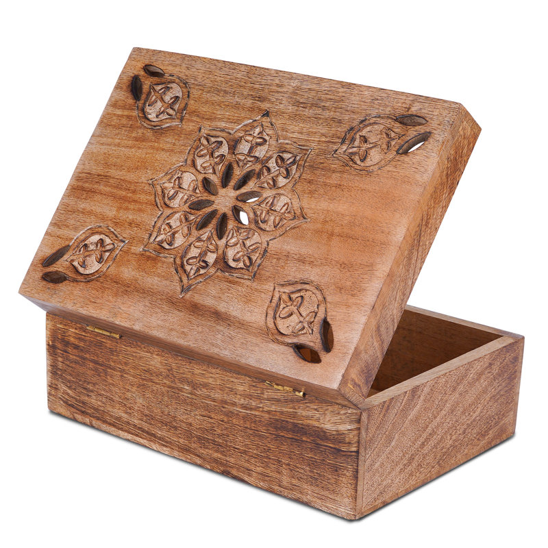 Wood Jewellery Box +, 3" H x 4.5" W x 7.5" D