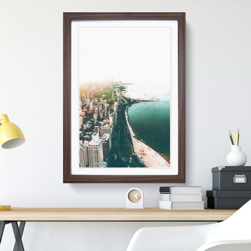 Chicago Skyline - Picture Frame Painting Print, Walnut Framed, 65cm H x 48cm W x 2cm D