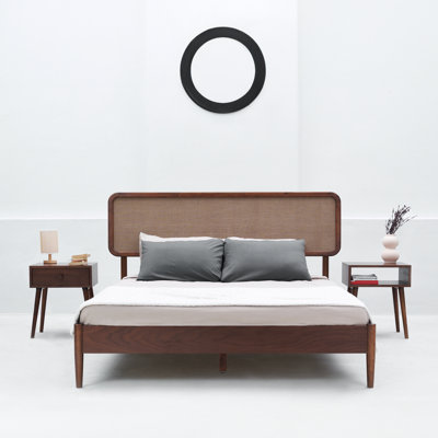 NTC Lupin Solid Wood Platform Bed with Headboard and Silent Slats, Mid-Century Modern Style, 1000 lb Weight Capacity, Effortless Assembly, King - Dark Walnut