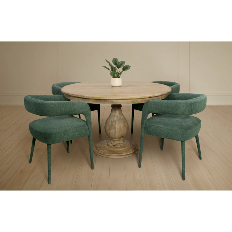Jenna 48" Round Dining Set With 4 Galway Chairs In Modern Teal Linen Fabric