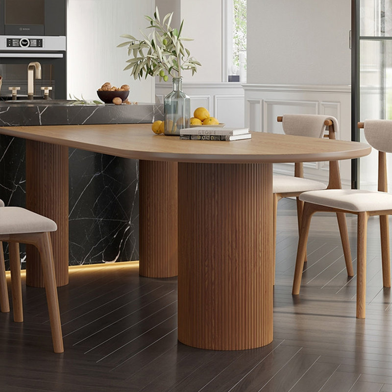 Table de salle à manger en bois massif brun demi-cercle, H 29,53 po x L 70,8 po x l 31,5 po