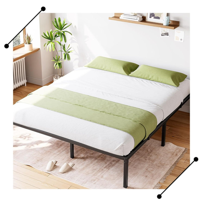  Metal Bed Frame with Mattress Gaskets, Platform Design, Under-Bed Storage, Heavy Duty, Easy Assembly, Twin, 16"