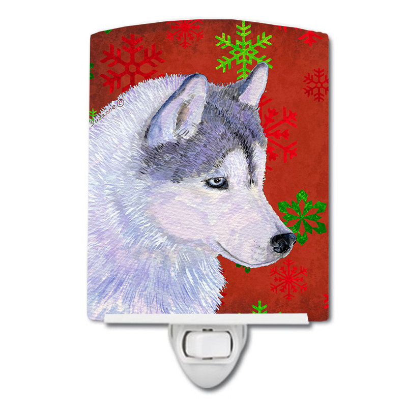 Éclairage pour nuit en céramique sibérie husky flocon de neige de noël