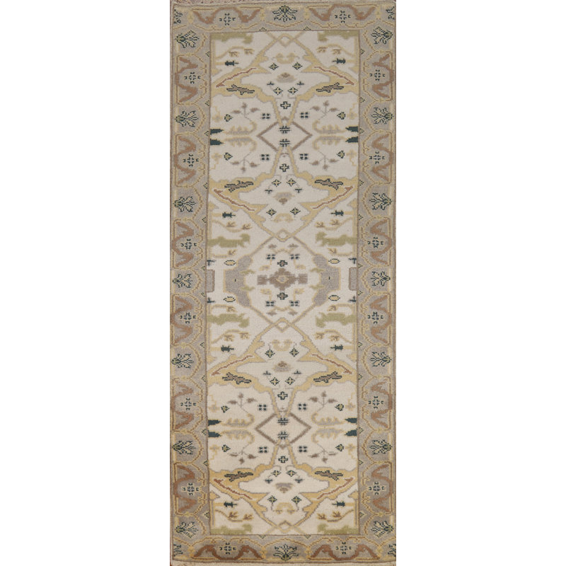Tapis de couloir indien fait à la main ivoire Oushak 3 x 8