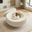 Table basse ronde avec rangement en verre trempé et plateau en cuir de qualité supérieure-130066260
