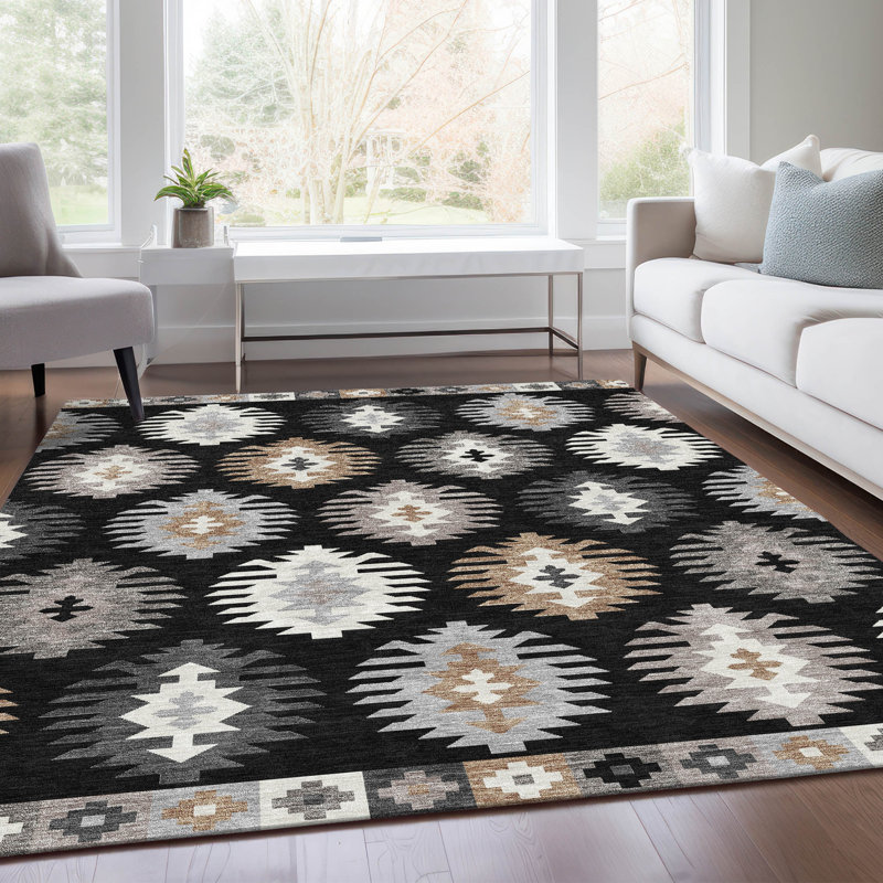 Tapis noir Prisco lavable à la machine de qualité supérieure, Rectangle 5 pi x 7 pi 6 po