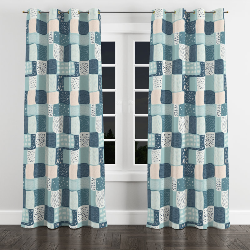 Coastal Room Darkening Curtains - Blue Ocean Quilt Grommet Curtain - 1 Panel, Gold Grommets, 52" W x 90" L
