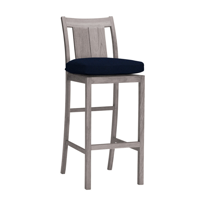 Tabouret de bar 30 po Croquet, Pas de soudure, Huître teck, Velours indigo