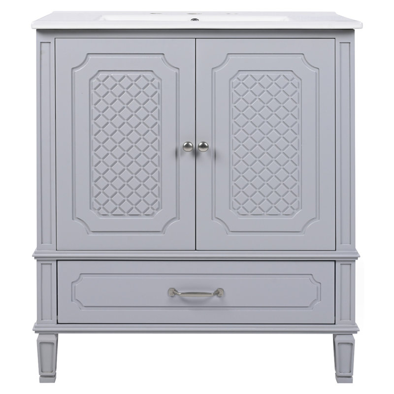 Meuble-lavabo de salle de bain avec lavabo de style rétro, espace de rangement multifonctionnel, tablette de porte, porte à fermeture en douceur