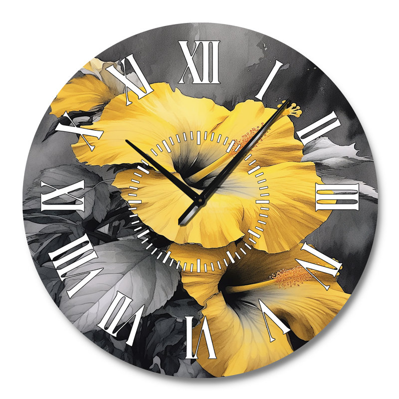 Horloge murale jaune et grise Hibiscus Serenade I - Hibiscus, Grand