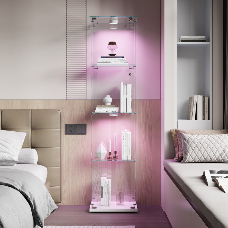 Display Cabinet, LED Puck Lights, White, Single Door