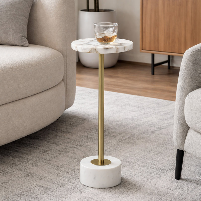 Table d'appoint Aurelia, Naturel, or et blanc