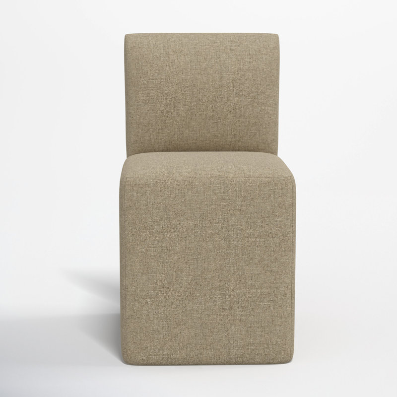Mendy Upholstered Dining Chair with Casters, Zuma Natural Textured Linen