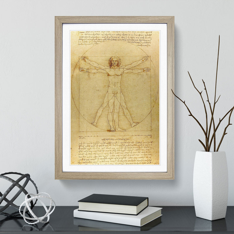 Vitruvian Man Vol.1 by Leonardo Da Vinci - Picture Frame Painting, Oak, 65cm H x 48cm W x 2cm D