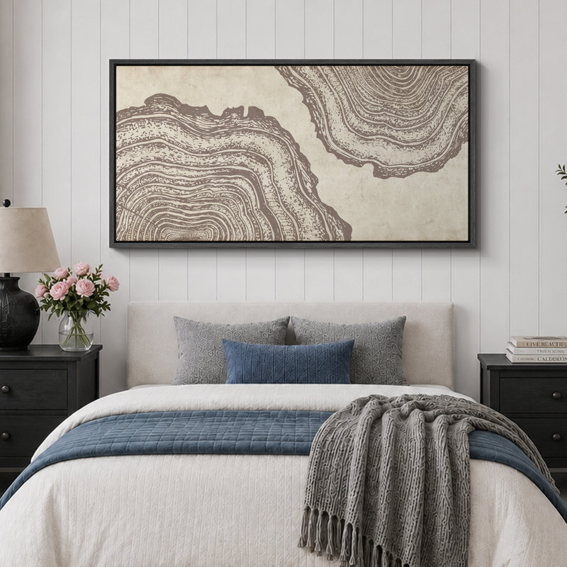 «Tree Ring» souche de bois abstraite texturée, rétro, décor neutre, très grande œuvre d'art encadrée, photos murales