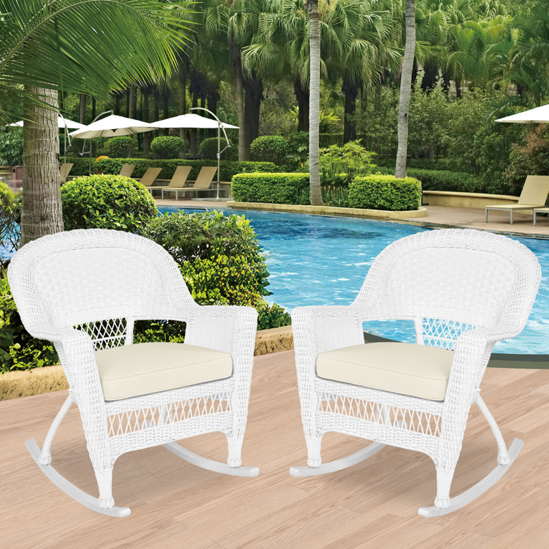 Chaise berçante en osier Raenesha, Blanc, Ivoire