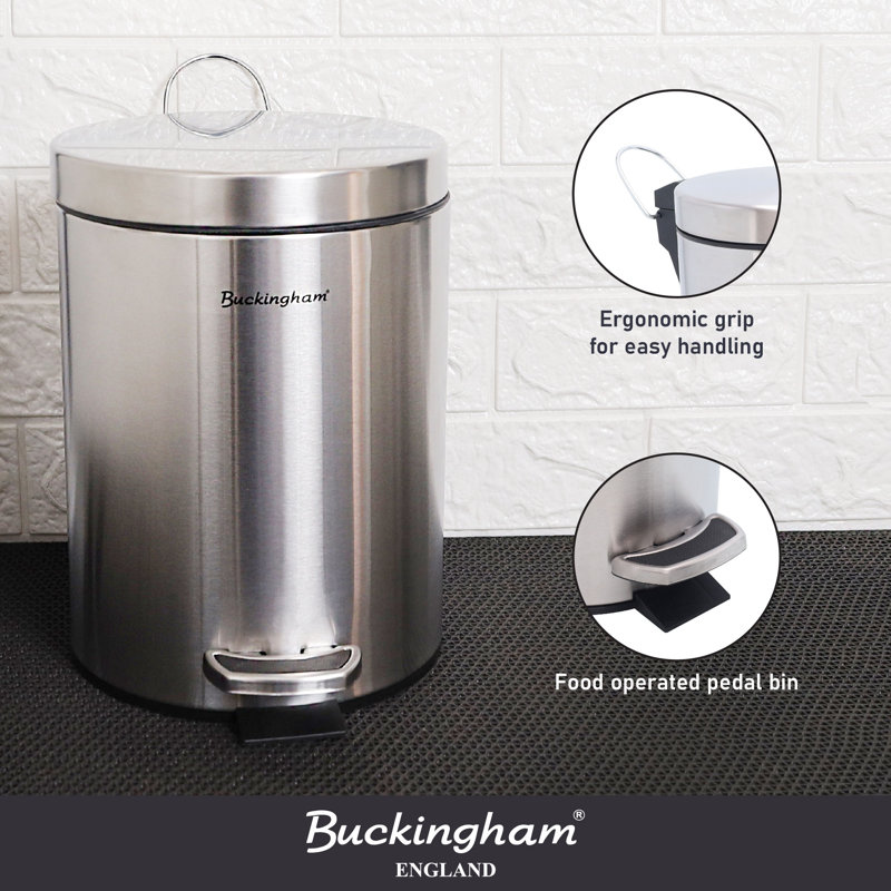 Buckingham Soft Closing Round Pedal Bin Stainless Steel, 3 Litres
