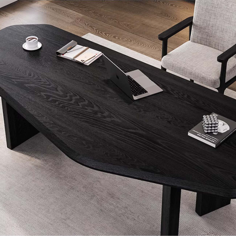 Bureau d'ordinateur moderne en bois massif de forme spéciale, H 29,5 po x l 62,99 po x P 31,5 po, Noir