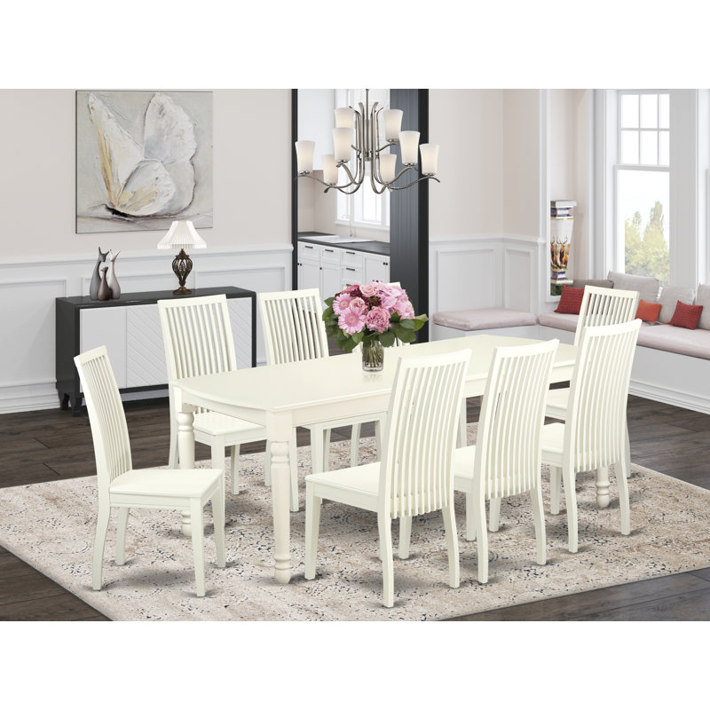 Ensemble de salle à manger 9 pièces comprenant une table de salle à manger rectangulaire avec rallonge papillon et 8 chaises de cuisine, 42 po x 78 po, lin blanc