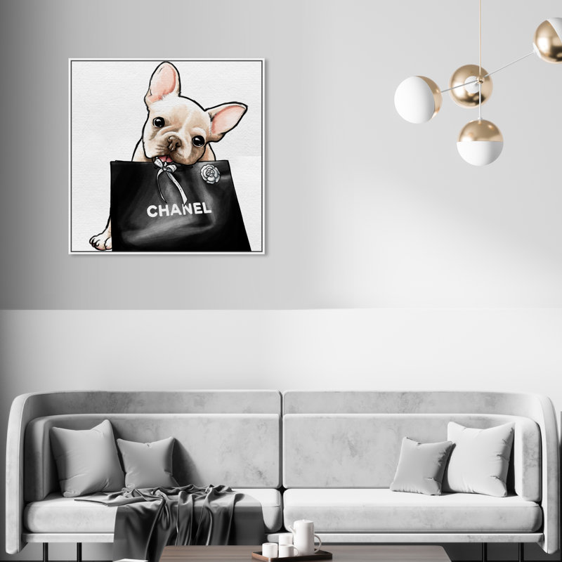 Frenchie Glam, impression sur toile tendue, Cadre blanc, H 30 po x l 30 po