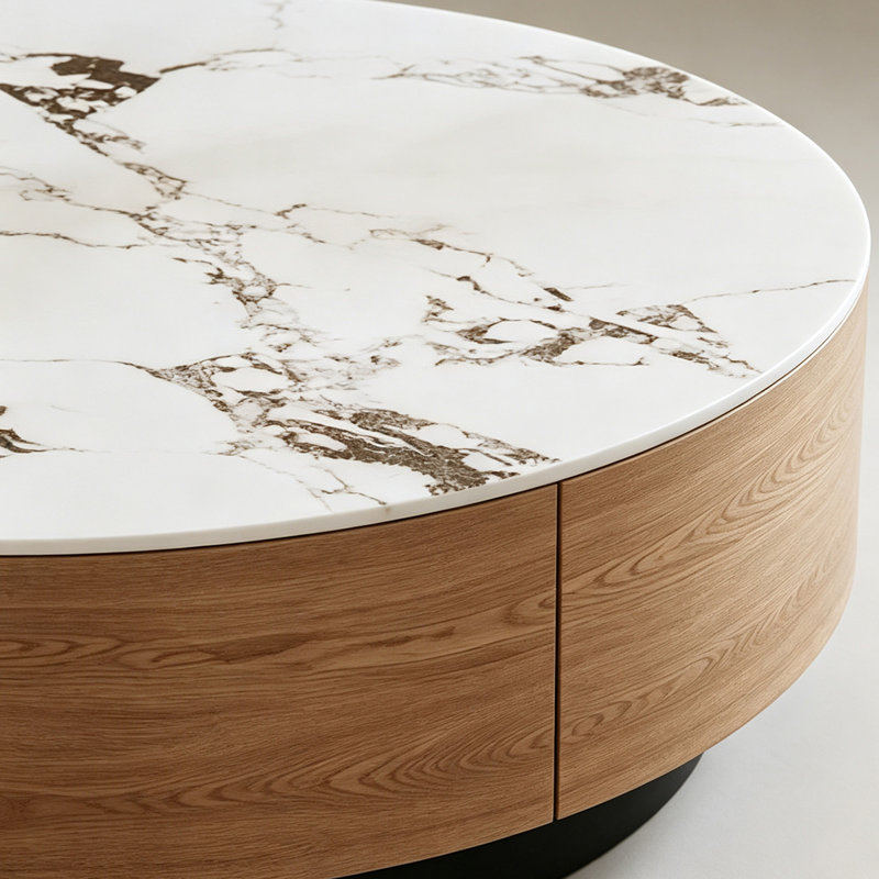 Table basse ronde pour petit appartement, 12.99" H x 31.49" W x 31.49" D, Brown