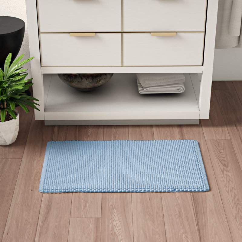 Tapis pour salle de bain 100% coton antidérapant Anicette, Bleu aqua