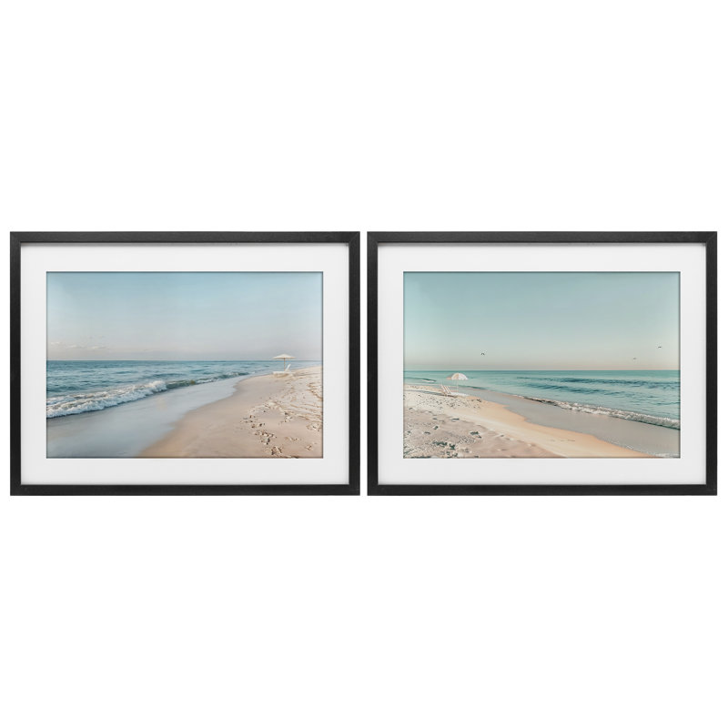 Sunlit Summer Shores, ensemble de 2 reproductions encadrées sous verre, design par Lazar Studio, H 14 po x l 20 po
