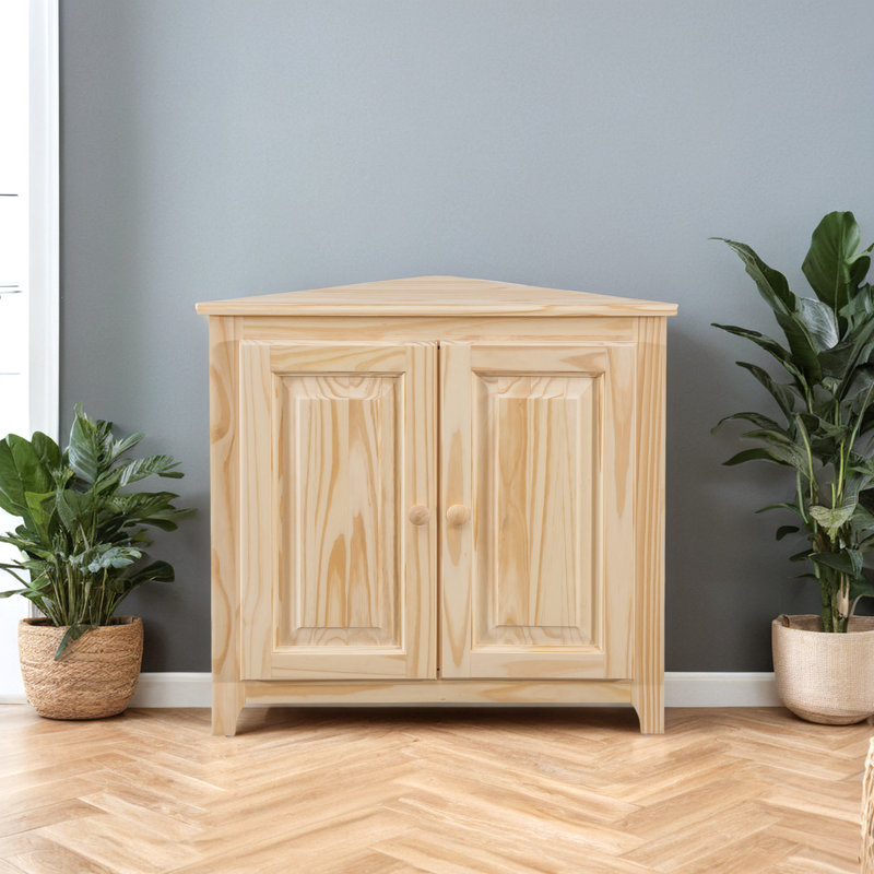 Haelynn Solid Wood 2-Door Corner Cabinet in Unfinished