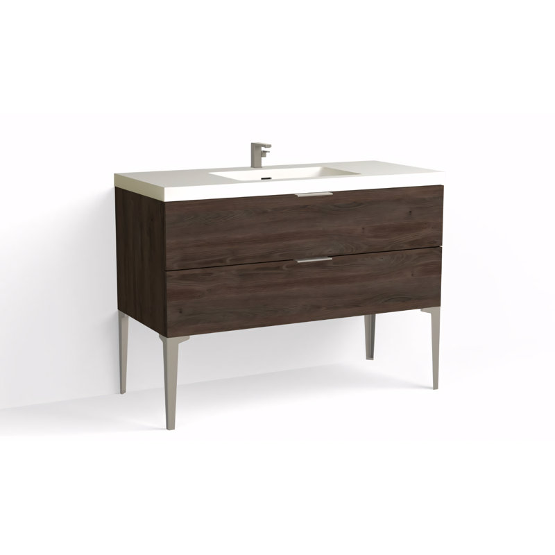 Avila 48" W Freestanding Single Bathroom Vanity with Dean Leg, Matte White/Single, Charred, Satin Nickel