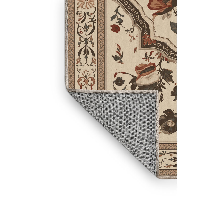 Tapis oriental traditionnel beige lavable à la machine Paizlea, 7 x 9