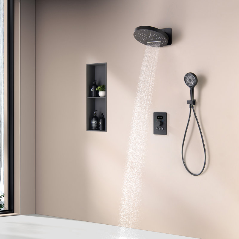 Système de douche complet avec valve brute, Noir mat