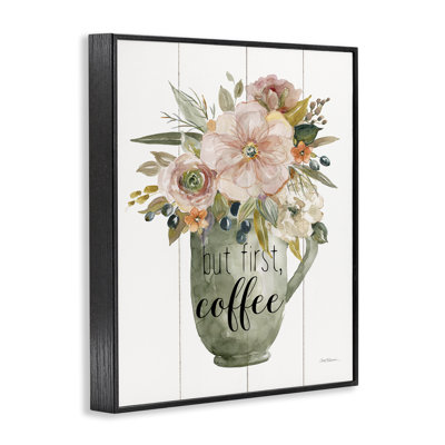 First Coffee Floral Mug Framed Giclee Art, design by Carol Robinson