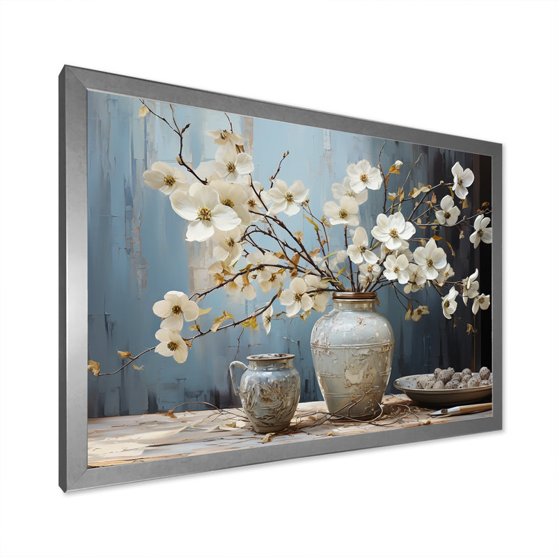 Cornouiller en fleurs, art mural, Cadre naturel flottant, H 34 po x l 44 po x P 1,5 po