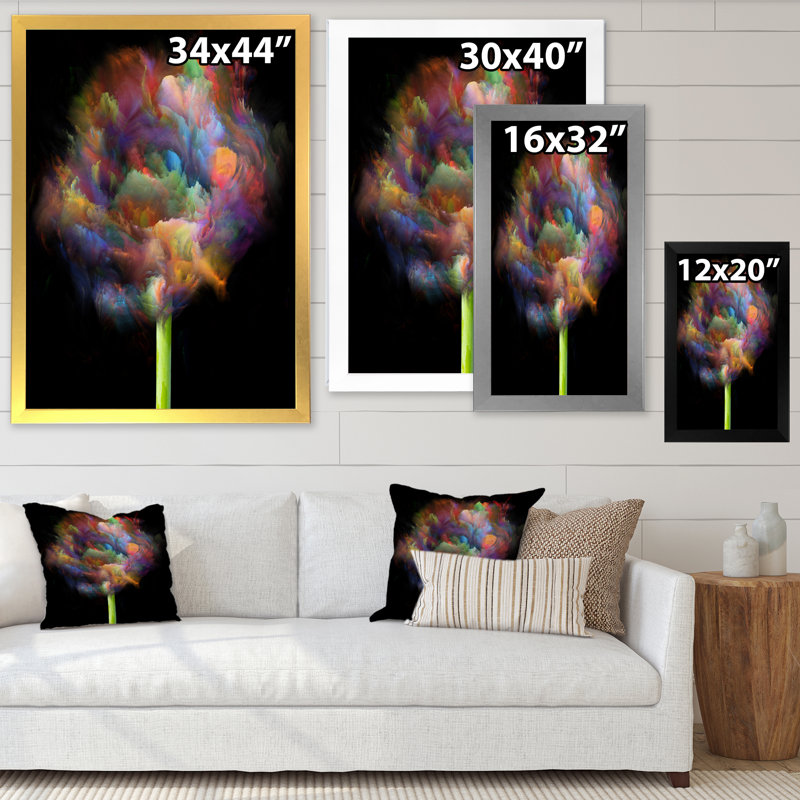 «Blooming Multicolor Fractal Flower», art mural moderne sur toile, Cadre noir, H 20 po x l 12 po x P 1 po