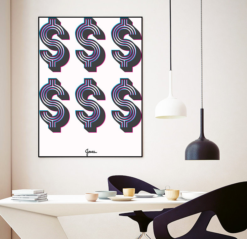 « money money money », reproduction d’impression sur toile, H 14 po x l 11 po x P 2 po