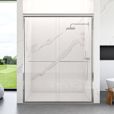 56"-60"W*72" H Semi-Frameless Double Sliding Shower Door, Bypass Shower Door
