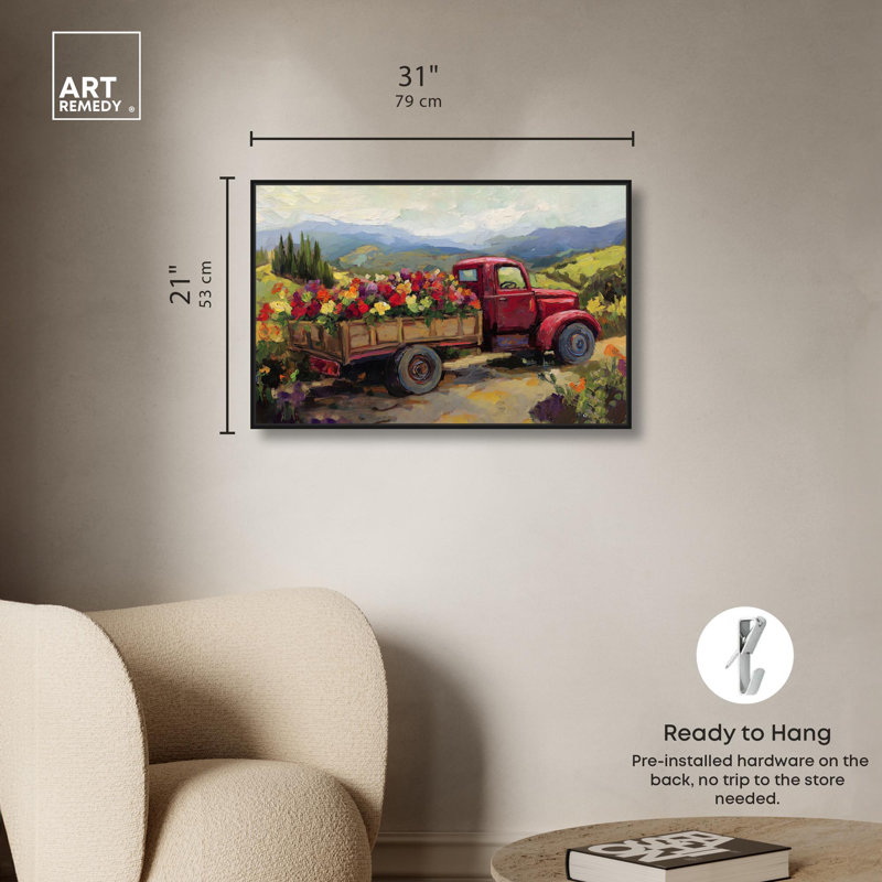 Fleurs en transit I, impressions sur toile par Art Remedy, H 21 po x l 31 po, Cadre noir